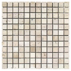 Мозаїка з натурального травертину, матова, 23х23х6 мм, на сітці