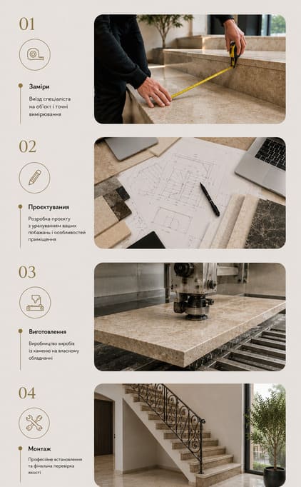 Процес облицювання сходів каменем