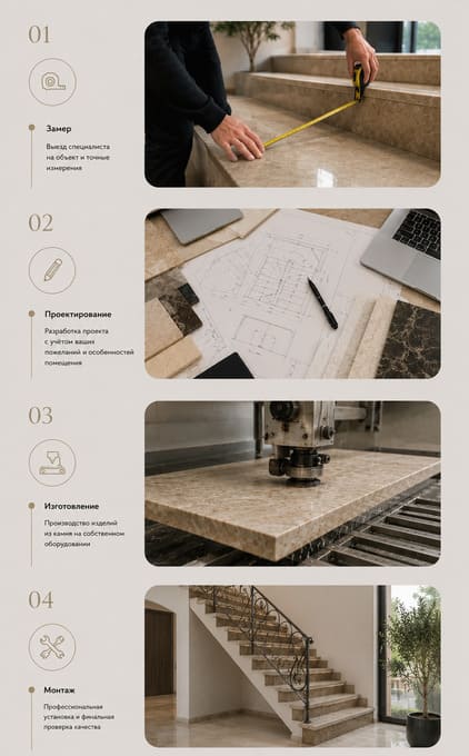 Процесс облицовки лестницы камнем
